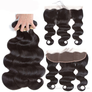 13x4 Lace Frontal With Bundles Malaysian Body Wave Human Hair With Closure Pre Plucked Lace Frontal And Baby Hair Non Remy